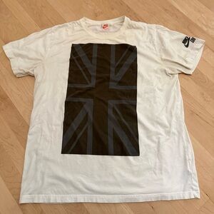 Vintage Nike White Tee with Black Union Jack Graphic GBR 2XL